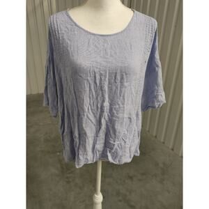 PureJill 100% Linen Top Blouse Blue White Blend Flowy Loose Fit XL